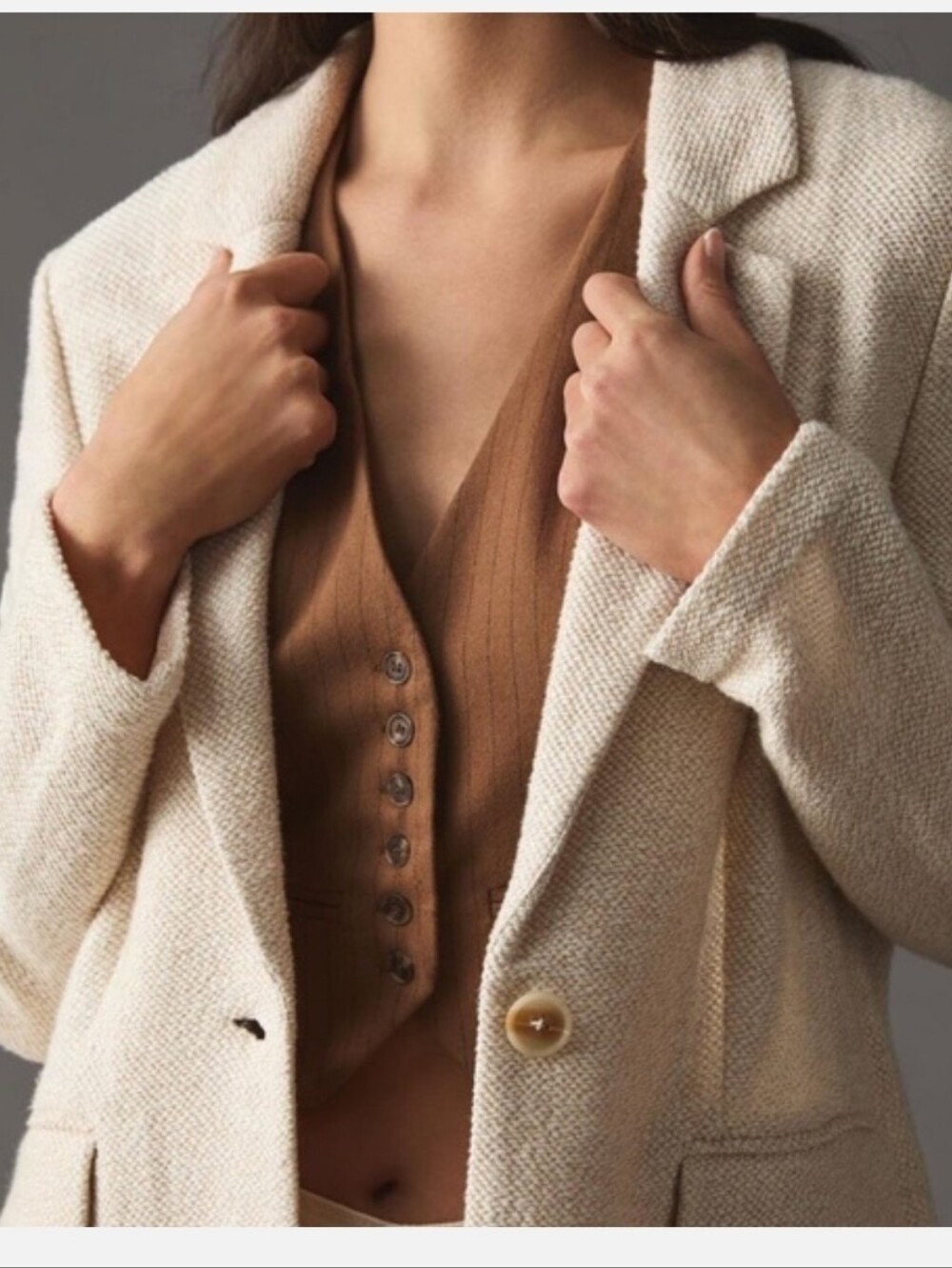 Sanctuary x Anthropologie Knit Bryce Blazer in Toasted Marshmallow Size Medium